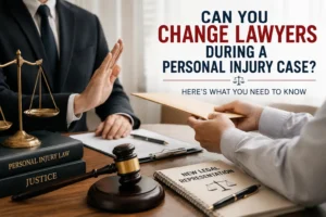 Client meeting with a personal injury attorney discussing how to change lawyers during an active personal injury case.