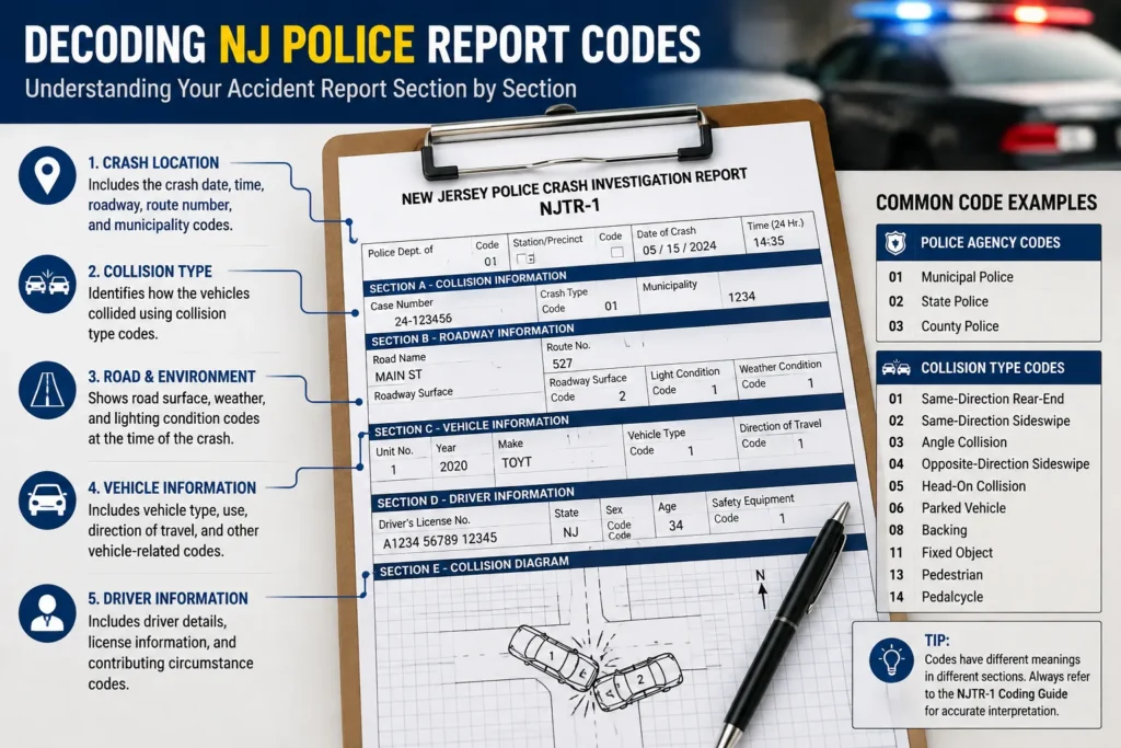 NJ crash report codes on NJTR-1 accident report