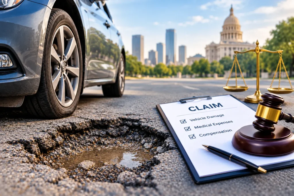 Pothole accident claim showing vehicle damage and compensation